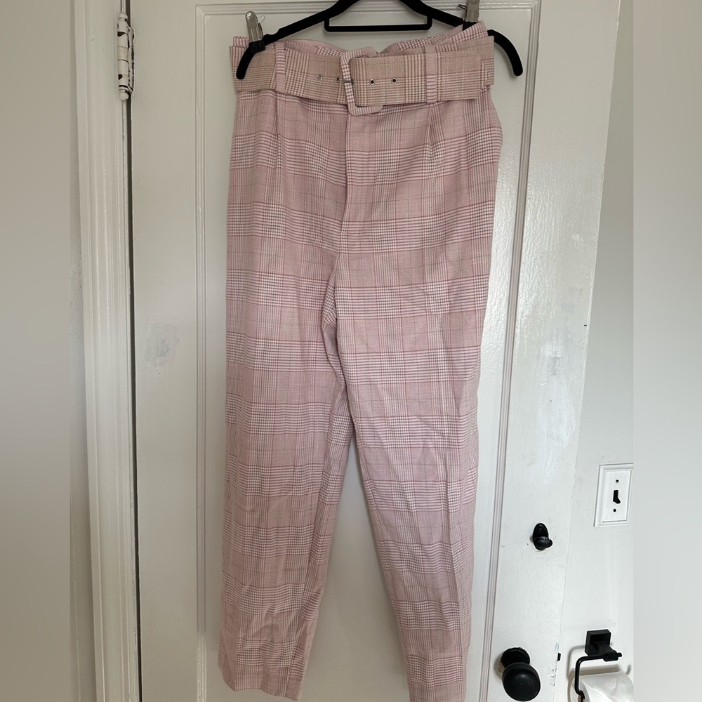 Zara Large Pink Plaid Dress pants